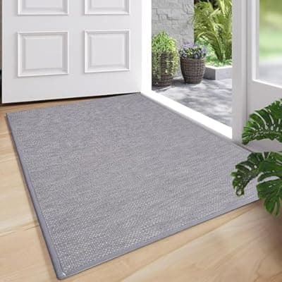 [dovfa] dovfa Ultra Thin Indoor Door Mat, Gray Doormat Inside Entrance, 30"x17" Non-Slip Entryway Mat, Low-Profile Rubber Backing, Washable Quick-Dry, Easy-Clean Dirt Trapper for Kitchen, Bathroom, Bedroom