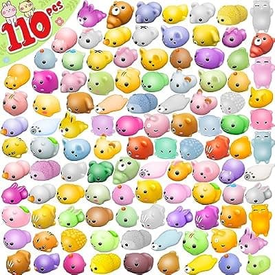 [Dioju] Dioju 110 Pcs Mochi Squishy Toy, Mini Kawaii Squishies Bulk Sensory Fidget Toys Goody Bag Party Favors for Kids, Classroom Prizes Pinata Filler Carnival Stocking Stuffers Christmas Birthday Gifts