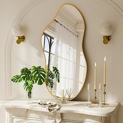 potijo Irregular Wall Mirror 24×46 Inch Wall Mirrors Decorative Gold Modern Asymmetrical Abstract Mirror for Bathroom Bedroom Living Room Entryway Hallway