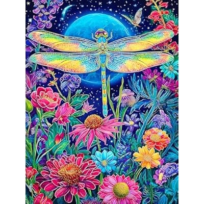 [igoodom] igoodom Diamond Art Kits for Adults, Flowers Dragonflies Diamond Painting Kit, Full Drill Round Diamond Art Kits, DIY Gem Art and Crafts for Home Wall Decor Gift 12x16inch