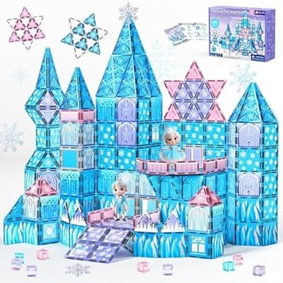 [VigorFun] Princess Castle Magnetic Tiles Building Toys Set for Kids Ages 3-5 4-8, STEM Magnetic Blocks with 2 Dolls, Educational Sensory Magnetic Toys Gifts for Toddler Boys Girls Learning Classroom
