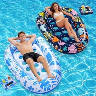 [VIWUHUG] VIWUHUG Giant Inflatable Pool Floats,78 x 55 Inches Pool Float Adult Mat with Headrest & Cup Holder Lake Float Raft Water Lounger Multi-Use Swimming Floaty for Party time Beach Outdoor