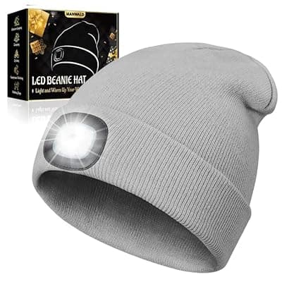 [MANWALD] MANWALD LED Beanie Hat with Light, USB Rechargeable LED Headlamp, Gifts for Men, Mens Gifts, Birthday Gifts for Him Dad Husband, Boyfriends, Grey, 1 Pack