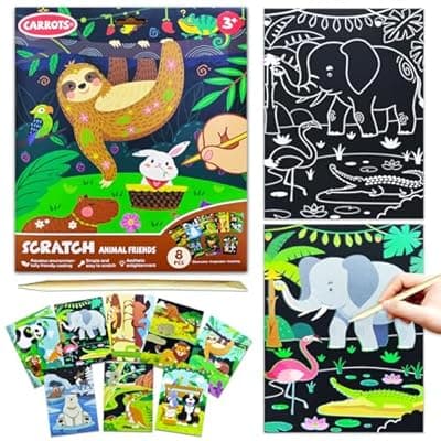 [BAOXUE] BAOXUE Scratch Art for Kids,Black Rainbow Scratch Art Paper Set,Animals Crafts Kits Supplies,Toddlers Activity Party Games, Art Gifts for Girls Boys, Stocking Stuffers for Kids