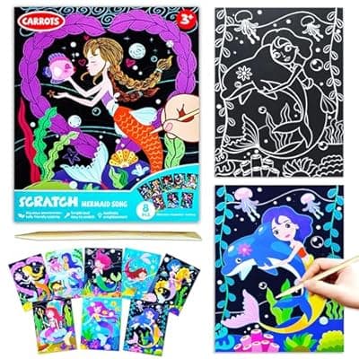 [BAOXUE] BAOXUE Scratch Art for Kids, Mermaids Black Rainbow Scratch Paper Set-Arts And Crafts & Supplies, DIY Activity & Party Games, Mermaid Toys Gifts for Toddlers, Girls