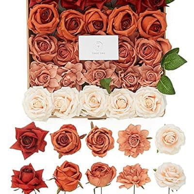 [TINGE TIME] TINGE TIME Artificial Flowers, 25pcs Real Looking Gradient Fall Orange Rose Fake Roses w/Stem for DIY Wedding Bouquets Centerpieces Arrangements Party Baby Shower Home Decorations