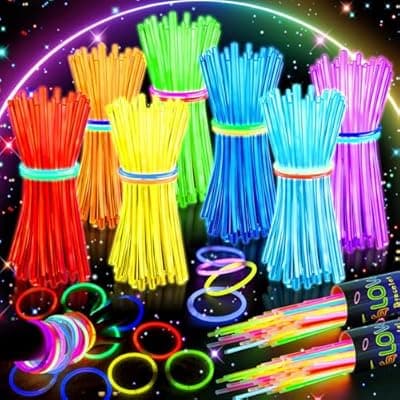 [HONLYNE] HONLYNE 200 Pcs Glow Sticks Bulk Party Pack, 8'' Glow in the Dark Party Supplies, Glow in the Dark Light Up Sticks with Connectors, Party Favors for Birthday, Concert, Raves, Halloween, Christmas