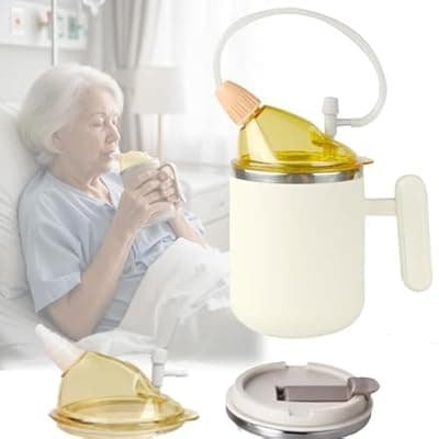 DegoCython 4 in 1 Adult Sippy Cup for Elderly Spill Proof, Transition Sippy Cup with 2 Interchangeable Lids, Easy-Grip Handle for Adults, Disabled Patients, Great for Water/Coffee/Soup (12oz/350ml)