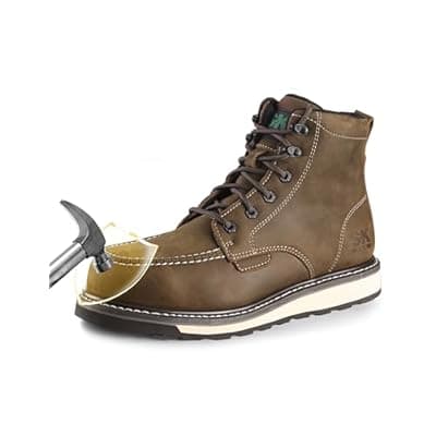SKPRO Men's Steel Toe Work Boots, 6'' Moc Toe Safety Boots, Non Slip Comfortable Construction Wedge Work Shoes