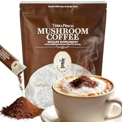 TerraPrecis Instant Mushroom Coffee, Coffee with Mushrooms Powder (Organic Lions Mane & Reishi, Maitake, Chaga, MCT Oil) Herbal Supplement for Better Energy, Focus, Digestion, Immunity, 30 Servings