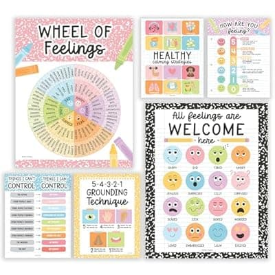 Hadley Designs Feelings Chart For Kids Ages 4-8 - Emotions Chart For Toddlers 3-5, Counseling Feelings Posters For Classroom Calming Corner, Social Emotional Learning Posters, Pastel Classroom Decor